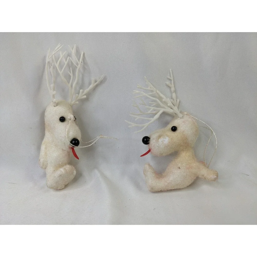 Flocked Beagle‎ Dog Reindeer Plastic Ornament Lot